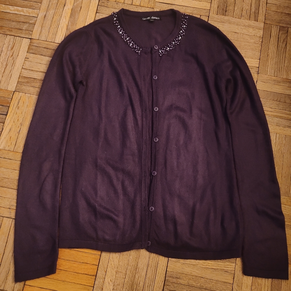 George Purple Long Sleeve Cardigan With Beaded Collar